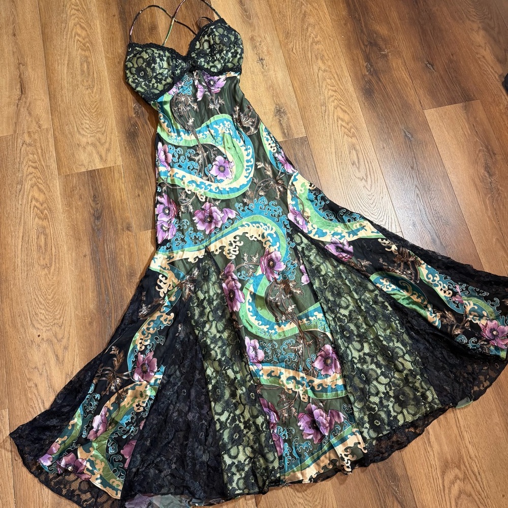 Vintage 90’s Y2K Silk Dress Vintage Floral Vintage Lace Dress Vintage Silk Dress - Picture 3 of 14